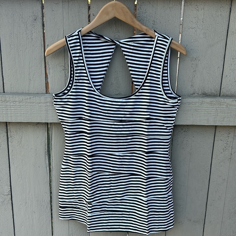 NWT Cache Black and White Striped Layered Tank Top Nautical Punk Rockabilly Sz M